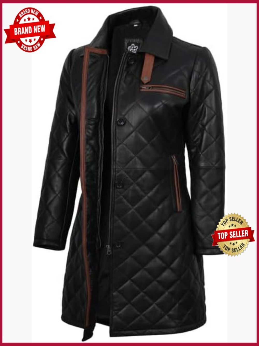 Real Lambskin Leather 3/4 Length Car Coat Button Closure
